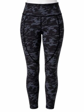 Size M Zyia Active Women’s Camo High Rise Cropped Leggings Black Grey